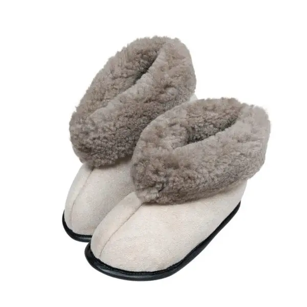 Lammeskinds slipper med lædersål, Natural Brown