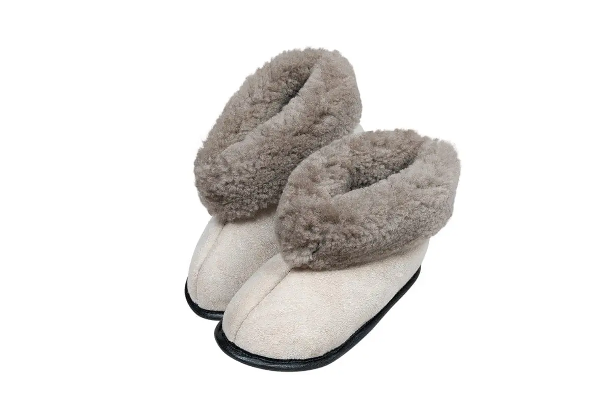 Lammeskinds slipper med lædersål, Natural Brown